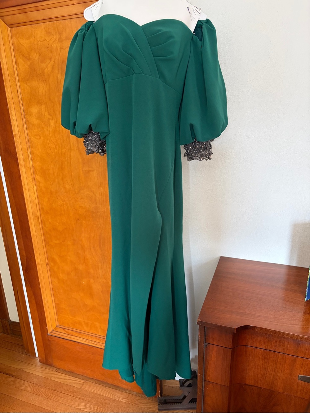 Green Off-Shoulder Evening Gown